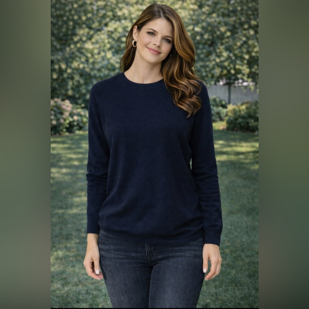 Naadam 100% Cashmere Sweater XL Navy Blue Crewneck Pullover $300